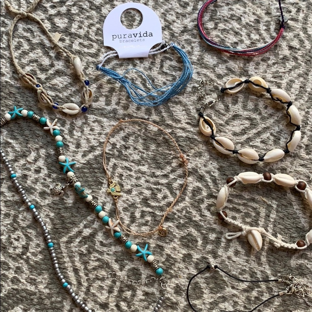 Assorted beach styled bracelets and necklaces
